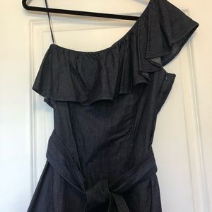 Trina Turk One-Shoulder Denim Ruffle Dress